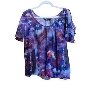 A.N.A Womens Size XL Multicolor Floral Abstract Polyester Blouse Top